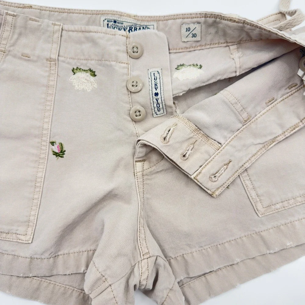 Lucky Brand Floral Embroidered Shorts Womens 10 Boho Cottagecore Shabby Utility